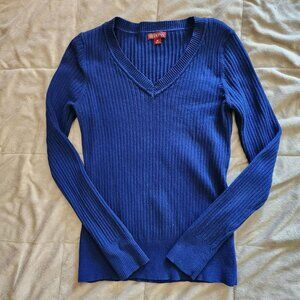 Vintage Merona Royal Blue Ribbed Sweater Women Size M Preppy Minimalist Classic
